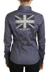 U.S. POLO ASSN. Gray Printed Long Sleeves Collared Top