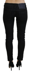 Acht schwarze Low Waist Slim Fit Jeans aus Baumwoll-Denim