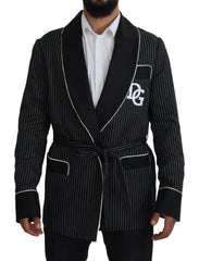 Dolce & Gabbana Schwarze Robe Gestreifte DG Patch Jacke Herren Blazer