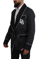 Dolce & Gabbana Schwarze Robe Gestreifte DG Patch Jacke Herren Blazer