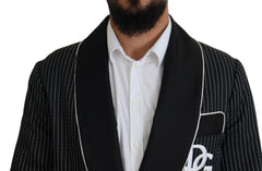 Dolce & Gabbana Schwarze Robe Gestreifte DG Patch Jacke Herren Blazer