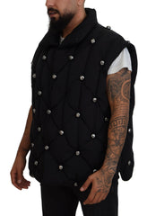 Dolce & Gabbana Schwarze ärmellose Jacke mit DG-Metallverzierung
