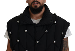 Dolce & Gabbana Schwarze ärmellose Jacke mit DG-Metallverzierung