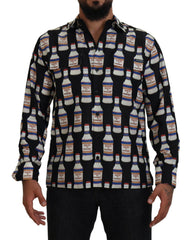 Dolce & Gabbana Schwarzes Seidenhemd mit Aufdruck und Kragen für Herren