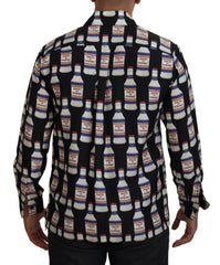 Dolce & Gabbana Schwarzes Seidenhemd mit Aufdruck und Kragen für Herren