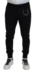Dolce & Gabbana Schwarze Jogginghose aus Wolle mit Hufeisenmotiv