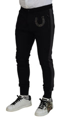 Dolce & Gabbana Schwarze Jogginghose aus Wolle mit Hufeisenmotiv