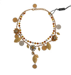 Dolce & Gabbana Goldene Messing Kristall Logo Ananas Statement-Halskette