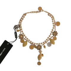 Dolce & Gabbana Goldene Messing Kristall Logo Ananas Statement-Halskette