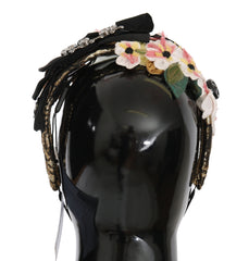 Dolce & Gabbana Mehrfarbiges Blumen-Tiara mit Kristallen und Schleife Diadem Stirnband
