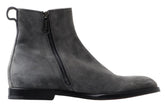 Dolce & Gabbana Graue Leder Herren Stiefeletten Schuhe