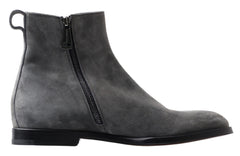 Dolce & Gabbana Graue Leder Herren Stiefeletten Schuhe