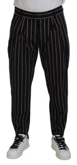 Dolce & Gabbana Schwarze beigefarbene gestreifte Baumwoll-Stretchhose