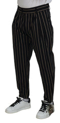 Dolce & Gabbana Schwarze beigefarbene gestreifte Baumwoll-Stretchhose
