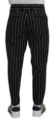 Dolce & Gabbana Schwarze beigefarbene gestreifte Baumwoll-Stretchhose