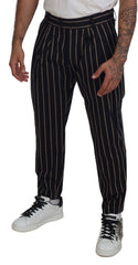 Dolce & Gabbana Schwarze beigefarbene gestreifte Baumwoll-Stretchhose