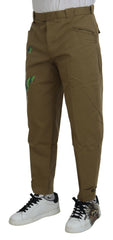 Dolce & Gabbana Beige Cotton Stretch Floral Chinos Pants