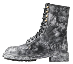 Dolce & Gabbana Schwarze graue Leder-Wadenstiefel Schuhe