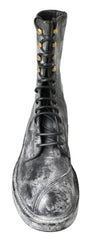 Dolce & Gabbana Schwarze graue Leder-Wadenstiefel Schuhe