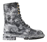 Dolce & Gabbana Schwarze graue Leder-Wadenstiefel Schuhe