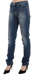 Fiorucci Jeans aus blauem, gewaschenem Denim, mittelhoher Bund, schmale Passform