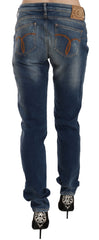 Fiorucci Jeans aus blauem, gewaschenem Denim, mittelhoher Bund, schmale Passform