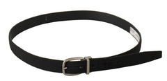 Dolce & Gabbana Schwarzer Kalbsleder-Canvas-Gürtel mit silberfarbenem Logo aus Metall