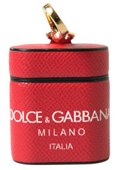 Dolce & Gabbana AirPods-Etui aus rotem Leder mit goldfarbenem Metalllogo-Print