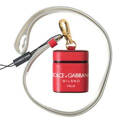 Dolce & Gabbana AirPods-Etui aus rotem Leder mit goldfarbenem Metalllogo-Print