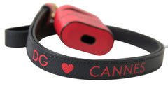 Dolce & Gabbana AirPods-Hülle aus rotem und schwarzem Kalbsleder mit Logo-Print-Riemen