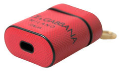 Dolce & Gabbana AirPods-Hülle aus rotem und schwarzem Kalbsleder mit Logo-Print-Riemen