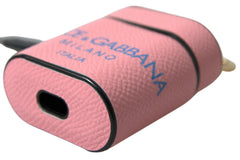 Dolce & Gabbana Pink Blau Kalbsleder Logo Print Band Airpods Tasche
