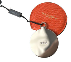 Dolce & Gabbana Oranges Kalbsleder Rundes Logo Handspiegelhalter