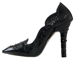 Dolce & Gabbana Schwarze Aschenputtel Absatzschuhe mit Blumenkristallen