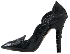 Dolce & Gabbana Schwarze Aschenputtel Absatzschuhe mit Blumenkristallen