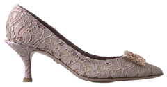 Dolce & Gabbana Pink Floral Lace DG Crystal Pumps Schuhe