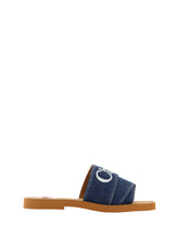 Chloé Denim-blaue Baumwoll-Slides Woody Sandalen