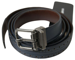 Dolce & Gabbana Gürtel aus blauem Leder mit perforierter Metallschnalle