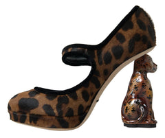 Dolce & Gabbana Schwarze Braune Kalbsleder Leopardenabsatz Mary Jane Pumps