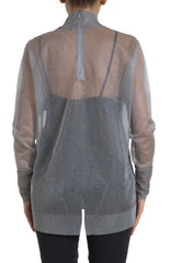Dolce & Gabbana Grauer Rollkragen-Langarm-Mesh-Blusentop