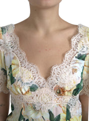 Dolce & Gabbana Mehrfarbige Bluse mit floraler Spitze und V-Ausschnitt