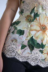 Dolce & Gabbana Mehrfarbige Bluse mit floraler Spitze und V-Ausschnitt
