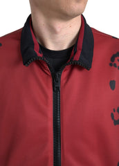 Dolce & Gabbana Red Leopard Polyester Bomber Full Zip Jacket