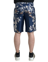 Dolce & Gabbana Blaue Herren-Bermudashorts aus Seide mit Blumenmuster