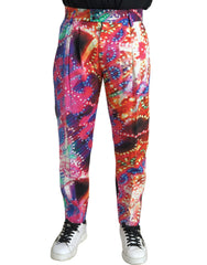 Dolce & Gabbana Herrenhose aus Leinen mit mehrfarbigem Aufdruck
