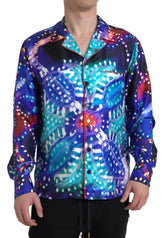 Dolce & Gabbana Seidenes Herren-Pyjamahemd mit mehrfarbigem Psychedelic-Print