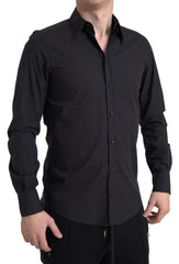 Dolce & Gabbana Schwarzes Baumwollhemd für Herren mit langen Ärmeln, Modell MARTINI