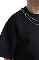 Dolce & Gabbana Schwarzes T-Shirt aus Polyester mit Kettenverzierung