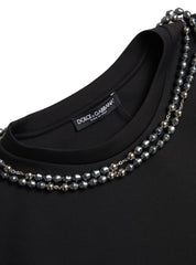 Dolce & Gabbana Schwarzes T-Shirt aus Polyester mit Kettenverzierung