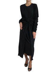 Dolce & Gabbana schwarzes Wickel-Kleid aus Wolle, Etui-Stil, Midi-Länge